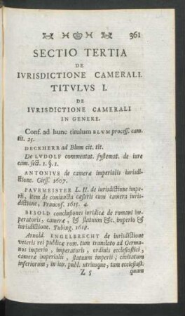 Sectio Tertia De Iurisdictione Camerali.
