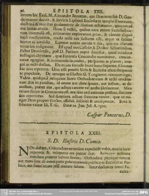 Epistola XXIII. S. D. Illustris D. Comes