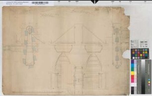 [Zeichnungen einer im Ruhrorter Hafen befindlichen Baggermaschine]. Aufgenommen 1821 von F. Kürten. VI No. 6