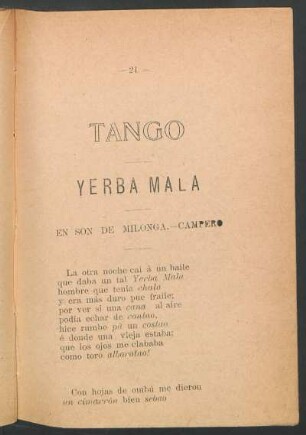 Tango "Yerba Mala" : En son de milonga. - Campero