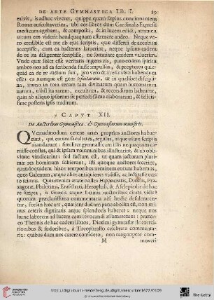 Caput. XII.: De Auctoribus Gymnasticae, & Gymnasiorum ministris