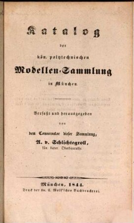 Katalog der kön. polytechnischen Modellen-Sammlung in München