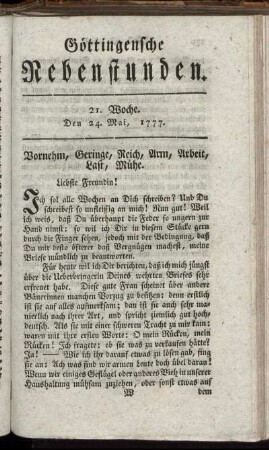 21. Woche. Den 24. Mai, 1777