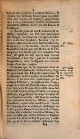 Arrest Du Parlement De Provence. Qui ordonne la continuation de la régie par Gardiens & Sequestres, des biens des ci-devant soi-disans Jésuites ... Du 28 Janvier 1763