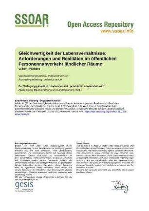Gleichwertigkeit der Lebensverhältnisse: Anforderungen und Realitäten im öffentlichen Personennahverkehr ländlicher Räume