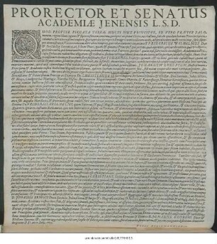 Prorector Et Senatus Academiae Ienensis L.S.D. : Quod Propter Peccata Terrae Multi Sint Principes ... P.P. die 7. Iulii, 1611.