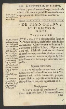 De Pignoribus Et Fideiussoribus. Titulus IX.