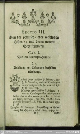 Sectio III. Von der politisch- oder weltlichen Historie, und denen neuern Schtiftstellern