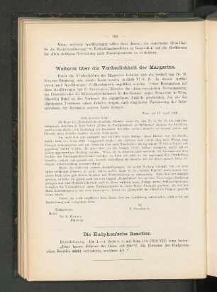 Weiteres über die Verdaulichkeit der Margarine.