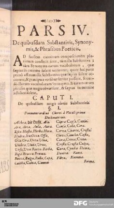 Pars IV. De quibusdam Substantivis, Synonymis, & Phrasibus Poeticis.