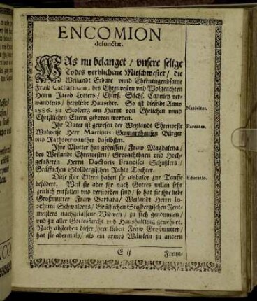 Encomion defunctæ.