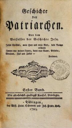 Geschichte der Patriarchen, 1