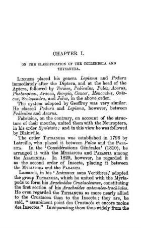Chapter I. On the classification of the COLLEMBOLA and THYSANURA.