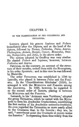Chapter I. On the classification of the COLLEMBOLA and THYSANURA.