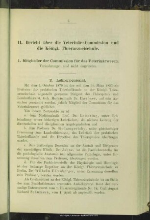 II. Bericht über die Veterinär-Commission und Königliche Thierarzneischule