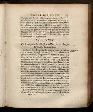 Section XIV. De la réception des Ministres publics, & des diverses cérémonies du traitement