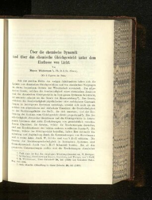 Über die chemische Dynamik und über das chemische Gleichgewicht unter dem Einflusse von Licht.