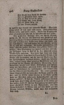 Sammlung geistlicher Gesänge über die Werke Gottes in der Natur.