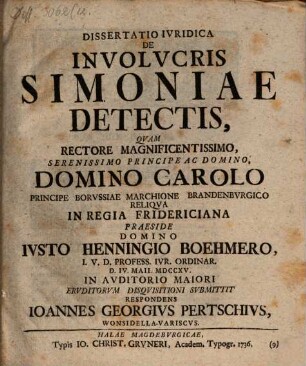 Dissertatio Ivridica De Involvcris Simoniae Detectis