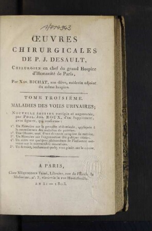 3: uvres chirurgicales : maladies des voies urinaires