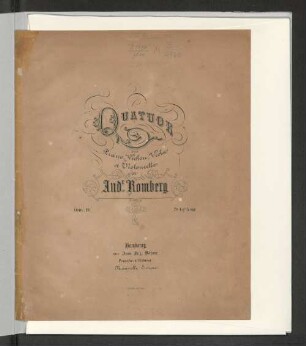 Quatuor pour piano, violon, viola et violoncelle : oeuv. 19