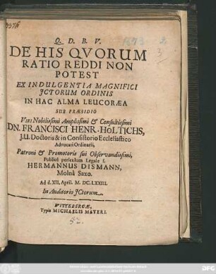 De His Quorum Ratio Reddi Non Potest