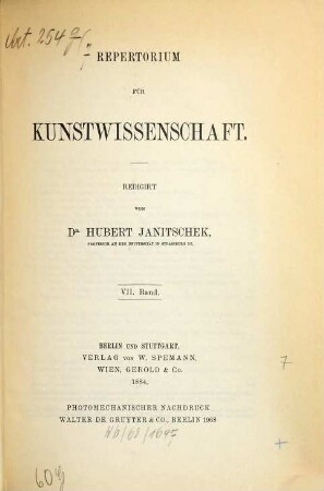 Repertorium für Kunstwissenschaft. 7, 7. 1884