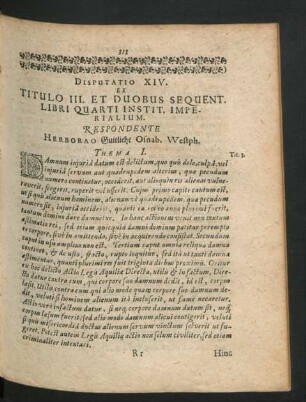 Disputatio XIV. Ex Titulo III. Et Duobus Sequent. Libri Quarti Instit. Imperialium. Respondente Herborao Guitliche