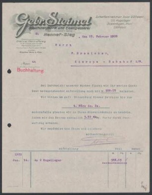 Aufstellung über offenen Zahlungsbetrag