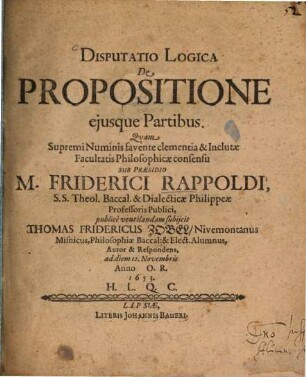 Disputatio logica de propositione eiusque partibus