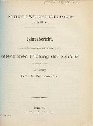 Jahresbericht : über das Schuljahr .... 1877/78