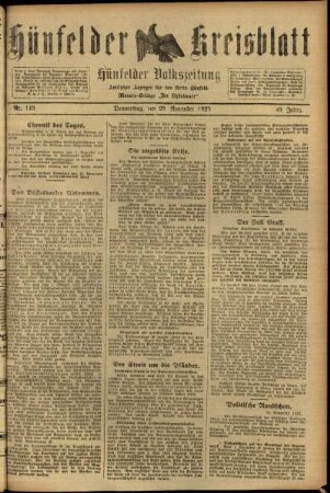 Ausgabe vom Donnerstag, den 29. November 1923.