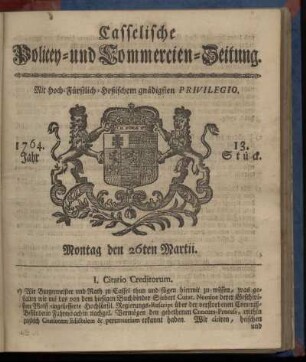 13. Stueck, Montag den 26ten Martii 1764