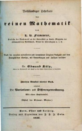 Vollständiger Lehrkurs der reinen Mathematik, 2,4. Die Variations- und Differenzenrechnung