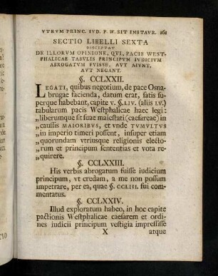 161-165, Sectio Libelli Sexta Disceptat De Illorvm Opinione, Qvi, Pacis Westphalicae Tabvlis Principvm Ivdicivm Abrogatvm Fvisse, Avt Aivnt, Avt Negant.