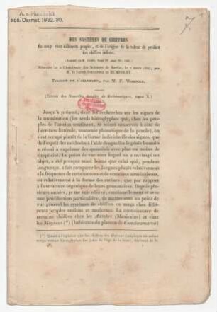 "Des Systèmes de Chiffres. En usage chez différents peuples, et de l'origine de la valeur de position des chiffres indiens."