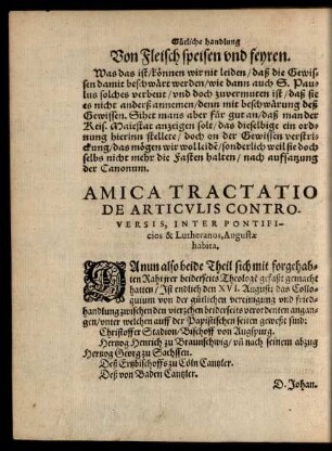 Amica Tractatio De Articulis Controversis, Inter Pontificios & Lutheranos, Angustae habita.