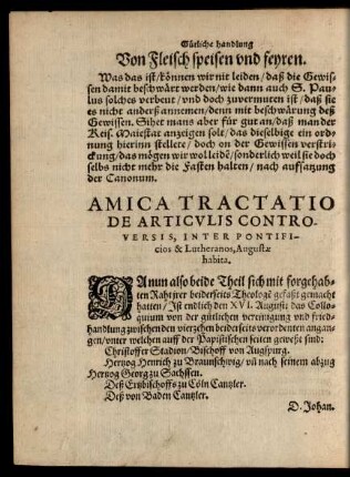 Amica Tractatio De Articulis Controversis, Inter Pontificios & Lutheranos, Angustae habita.