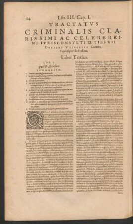 Tractatus Criminalis ... Liber Tertius.