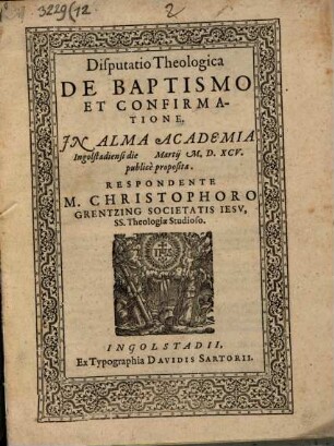Disputatio Theologica De Baptismo Et Confirmatione