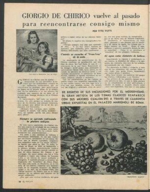 Giorgio de Chirico vuelve al pasado para reencontrarse consigo mismo