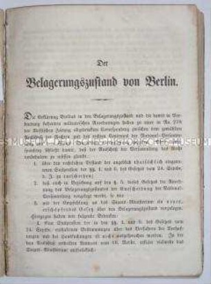 Schrift über den Belagerungszustand von Berlin 1848