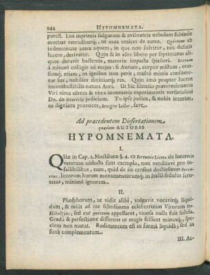 Ad praecedentem Dissertationem quaedam Autoris Hypomnemata.