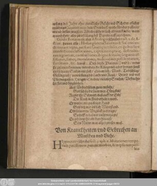 Von Kranckheiten und Gebrechen an Menschen und Viehe.