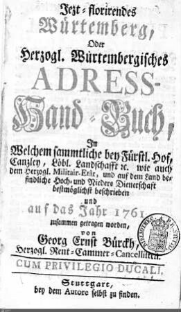 1761: Württembergisches Adressbuch, 1761