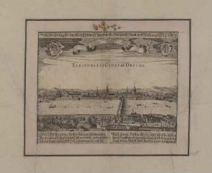 Ansicht von Dresden, Kupferstich, 1679 : Abbildung der weitberühmten Churfürstl: ResidentzStatt und Vestung Dresden = Electoralis Civitas Dresda / Paulus Fürst. [Stecher] JJS. - [Nürnberg] : Fürst , [1679]. - 1 Kunstblatt : Kupferst. ; 38 x 25 cm (Bildgröße)