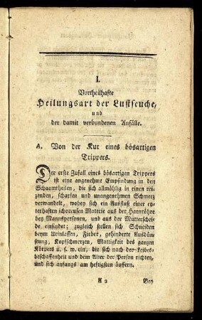 A. Von der Kur eines bösartigen Trippers.