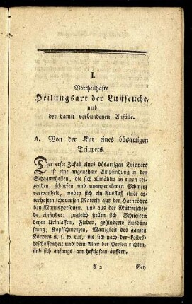 A. Von der Kur eines bösartigen Trippers.
