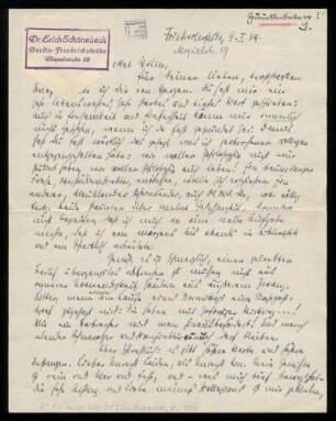 Brief von Erich Schönebeck an Wilhelm Schwaner
