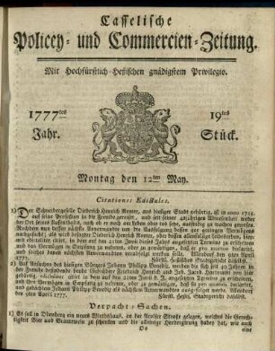 19tes Stueck, Montag den 12ten May 1777
